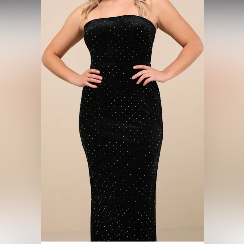 Lulu's Black Strapless Dress with White Dots *CALLOUT SEE DESCRIP*